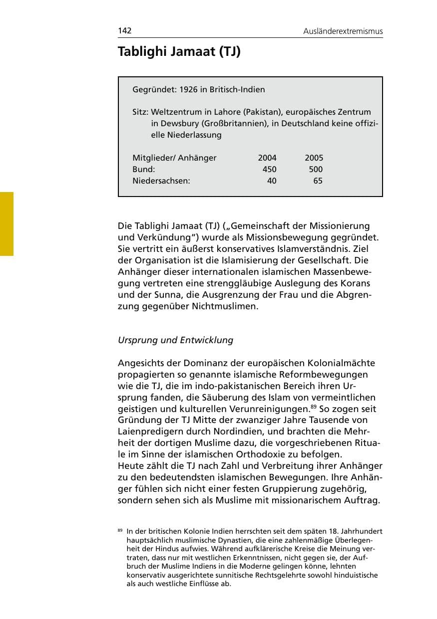 Seite 142 des Verfassungsschutzbericht 2005 Niedersachsen