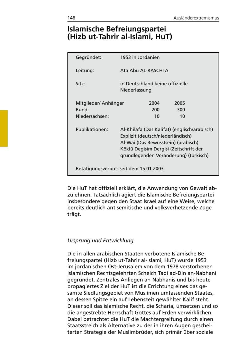 Seite 146 des Verfassungsschutzbericht 2005 Niedersachsen