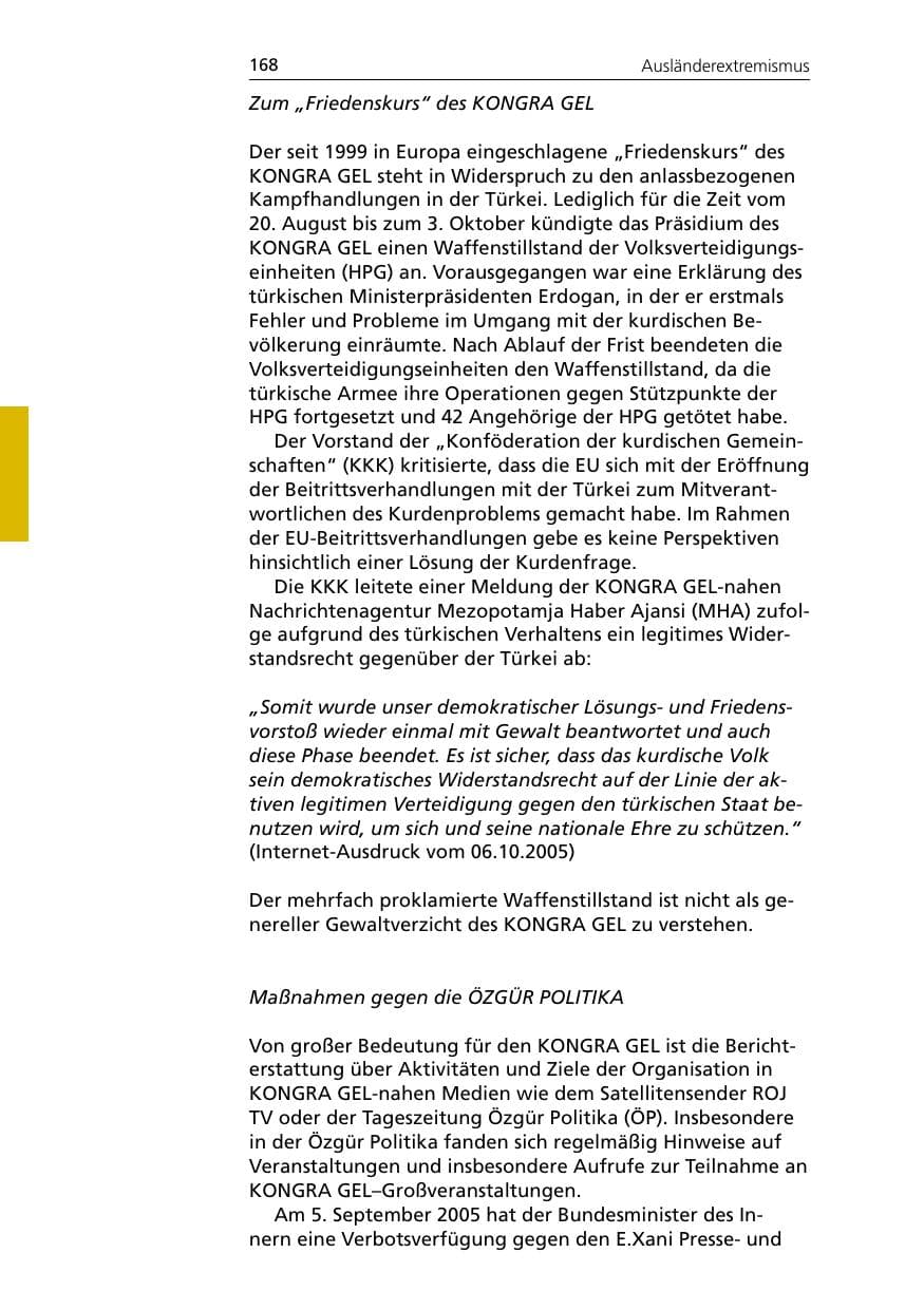 Seite 168 des Verfassungsschutzbericht 2005 Niedersachsen