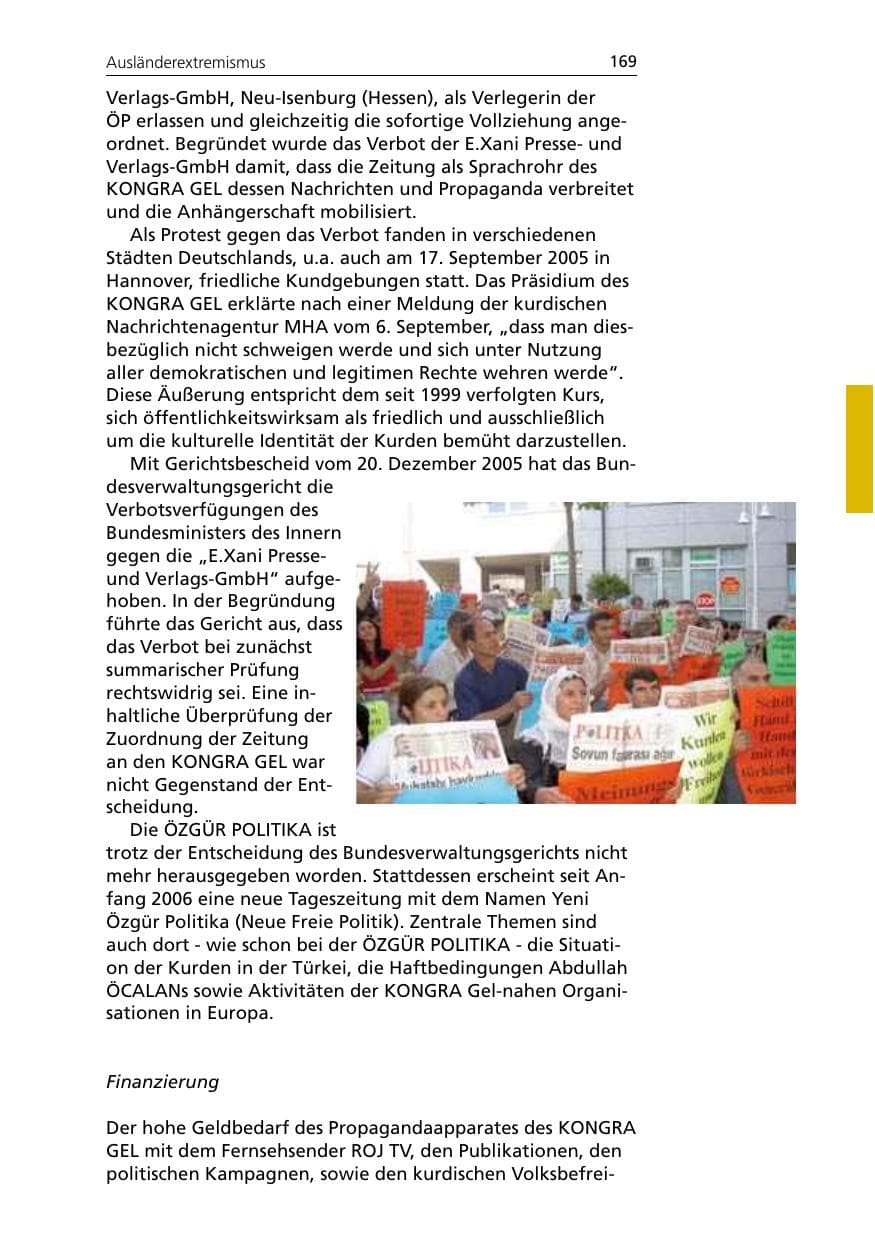 Seite 169 des Verfassungsschutzbericht 2005 Niedersachsen