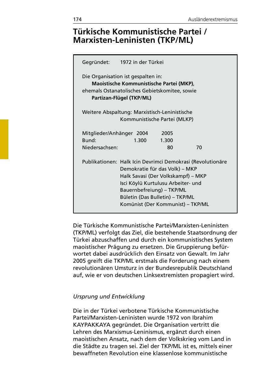Seite 174 des Verfassungsschutzbericht 2005 Niedersachsen