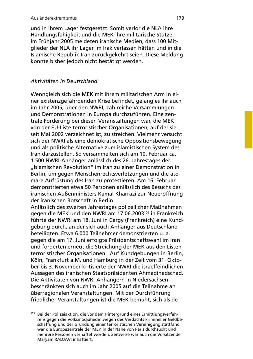 Seite 179 des Verfassungsschutzbericht 2005 Niedersachsen