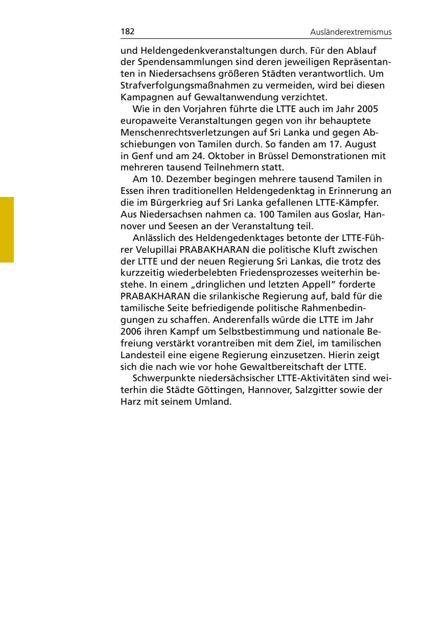 Seite 182 des Verfassungsschutzbericht 2005 Niedersachsen