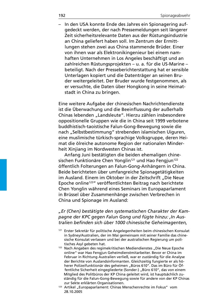 Seite 192 des Verfassungsschutzbericht 2005 Niedersachsen