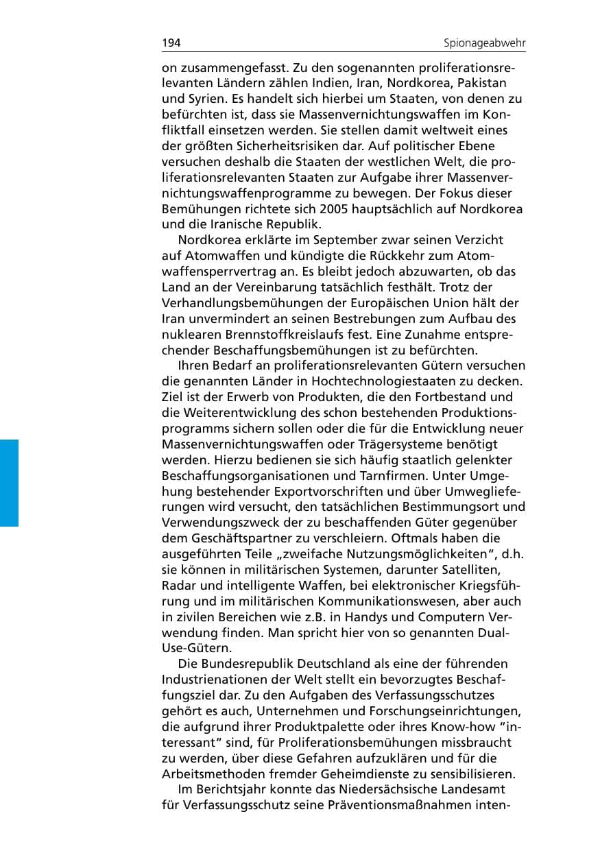 Seite 194 des Verfassungsschutzbericht 2005 Niedersachsen