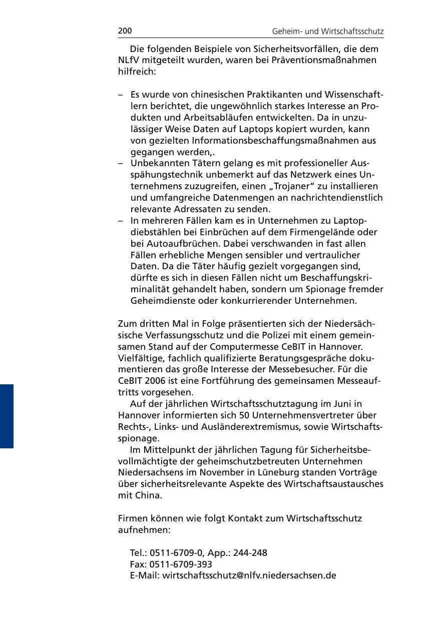 Seite 200 des Verfassungsschutzbericht 2005 Niedersachsen