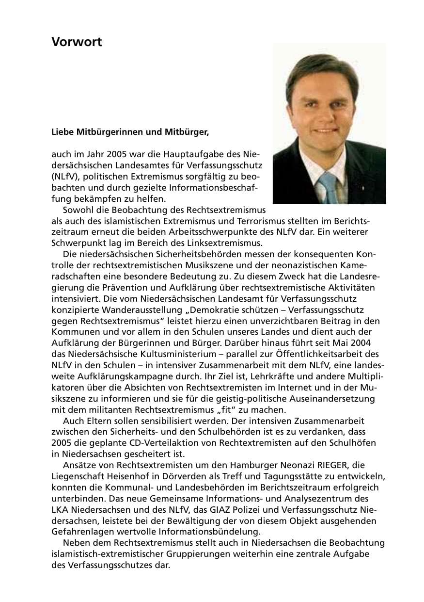 Seite 3 des Verfassungsschutzbericht 2005 Niedersachsen