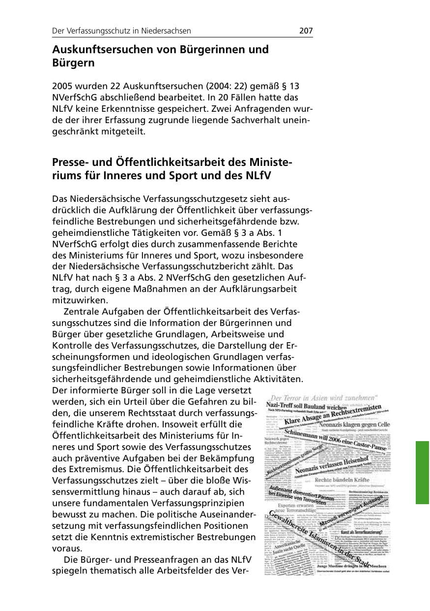 Seite 207 des Verfassungsschutzbericht 2005 Niedersachsen