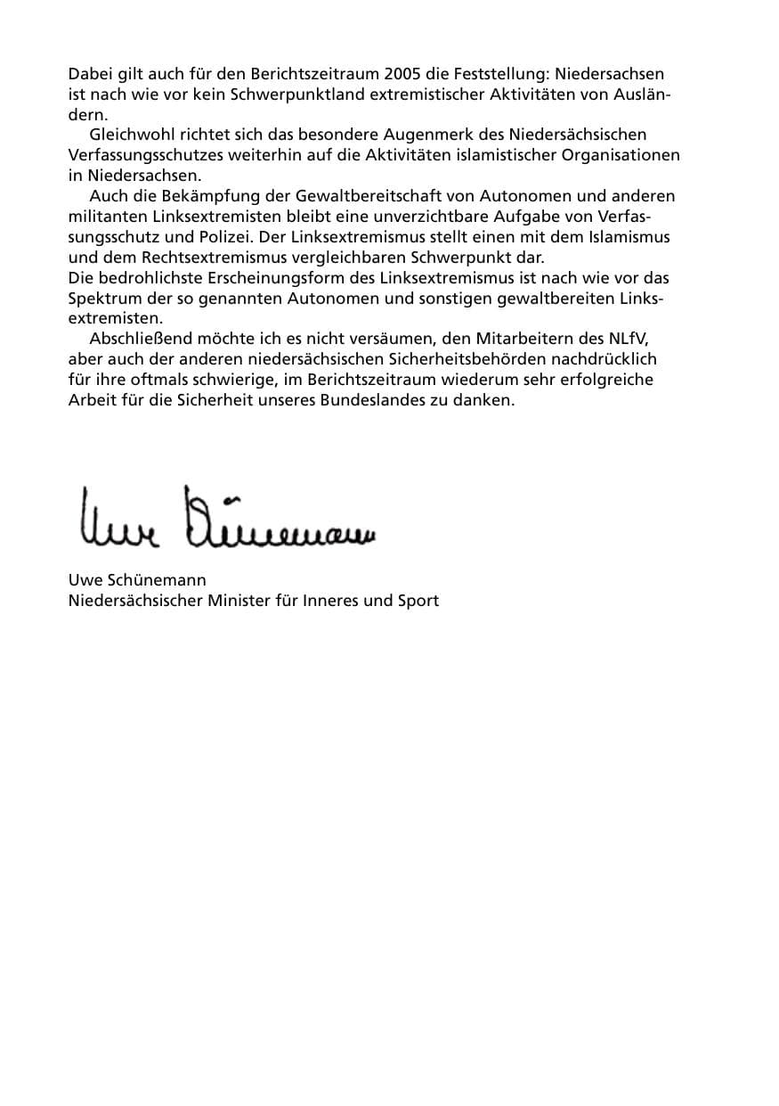 Seite 4 des Verfassungsschutzbericht 2005 Niedersachsen