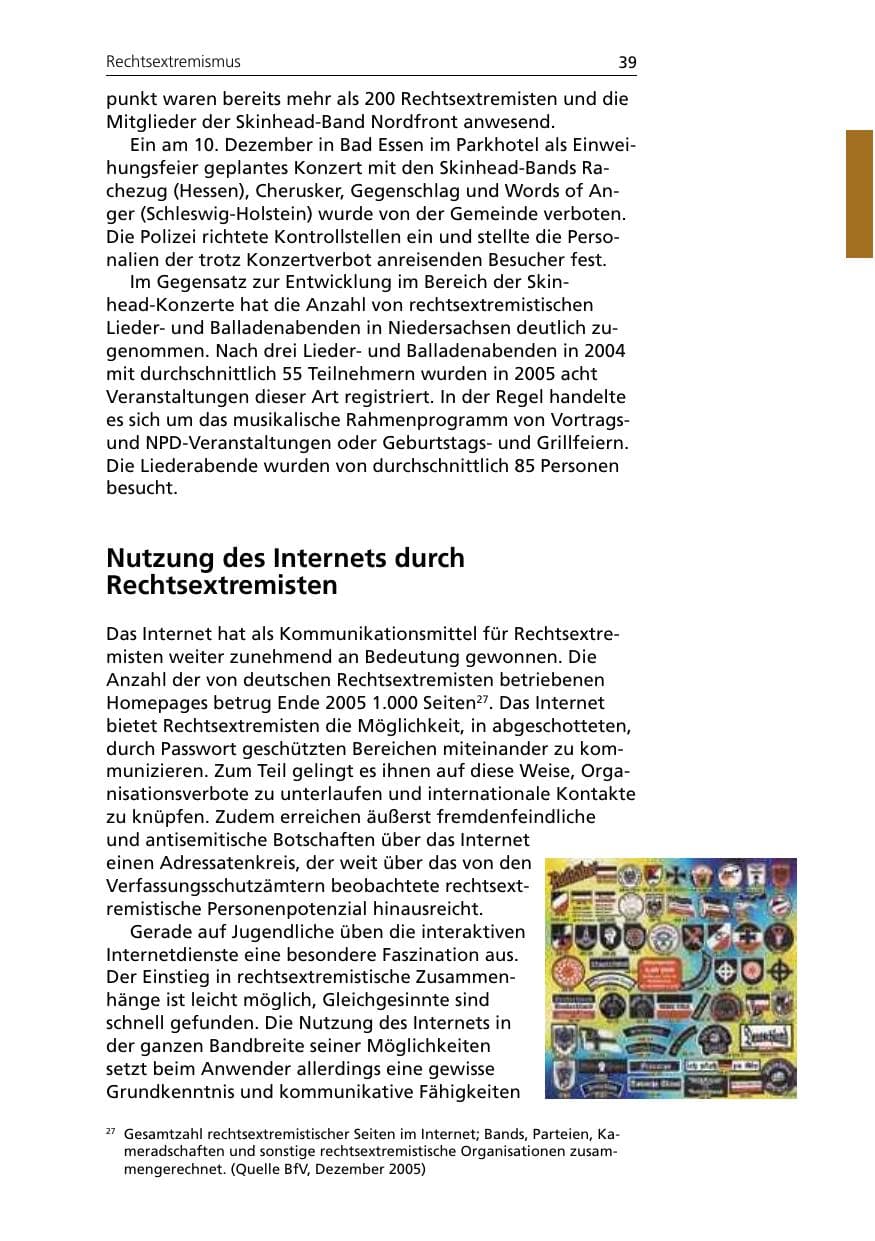 Seite 39 des Verfassungsschutzbericht 2005 Niedersachsen