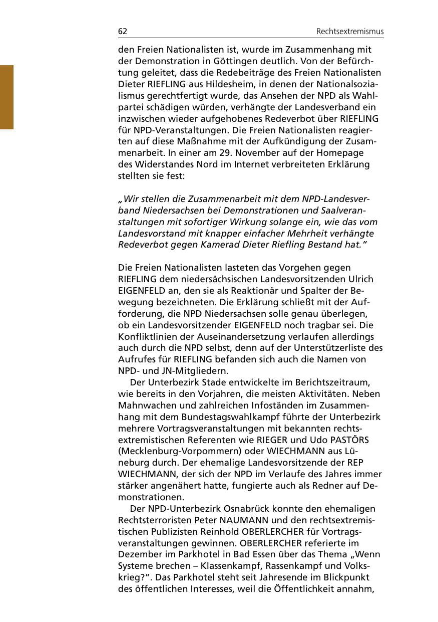 Seite 62 des Verfassungsschutzbericht 2005 Niedersachsen