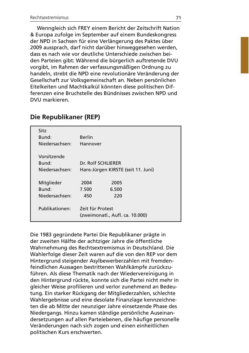 Seite 71 des Verfassungsschutzbericht 2005 Niedersachsen