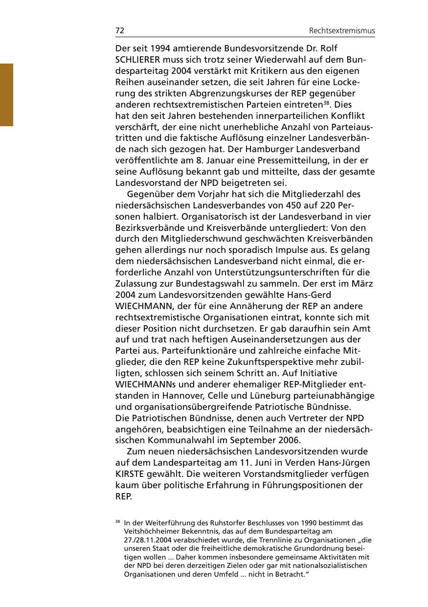 Seite 72 des Verfassungsschutzbericht 2005 Niedersachsen