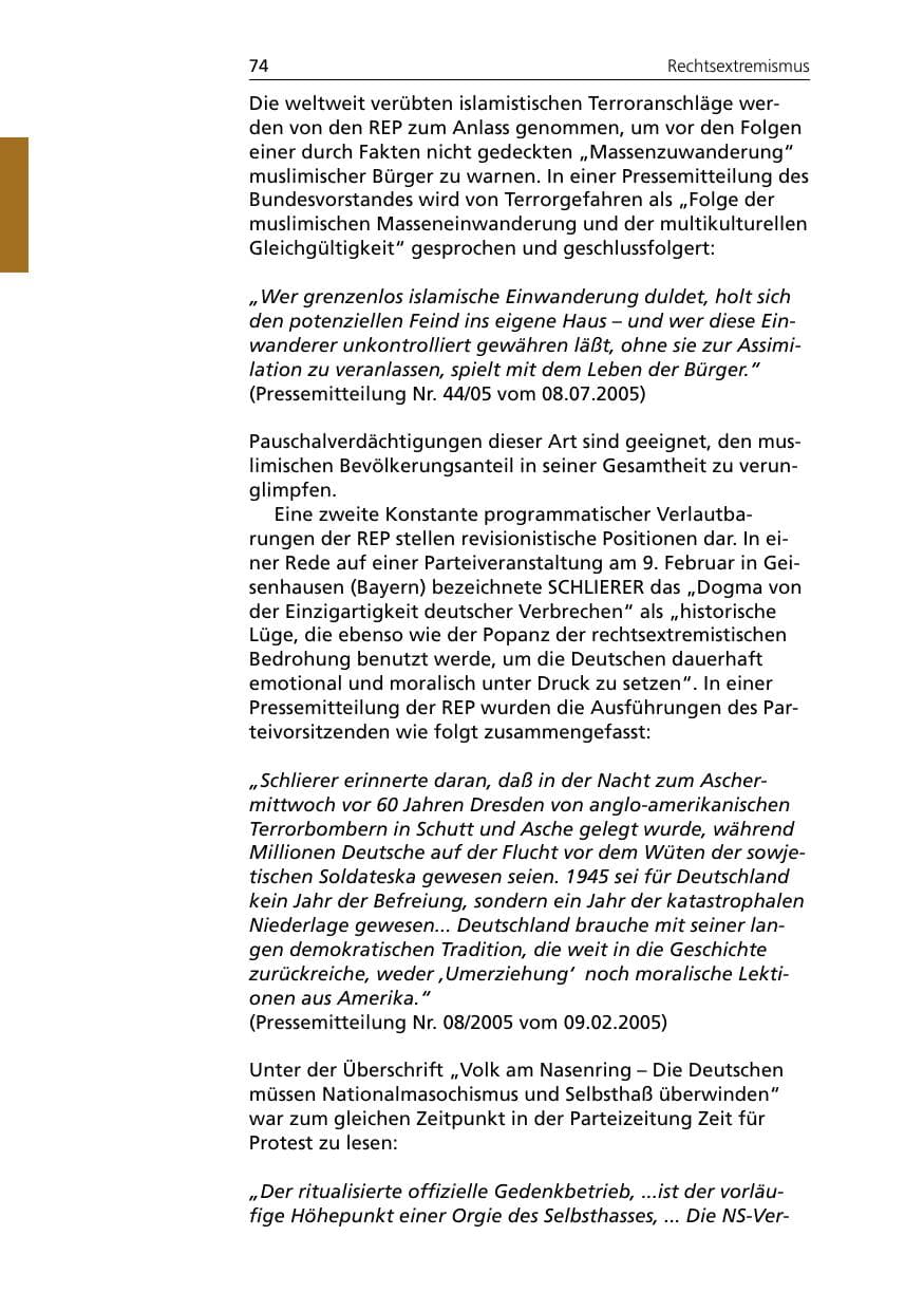 Seite 74 des Verfassungsschutzbericht 2005 Niedersachsen