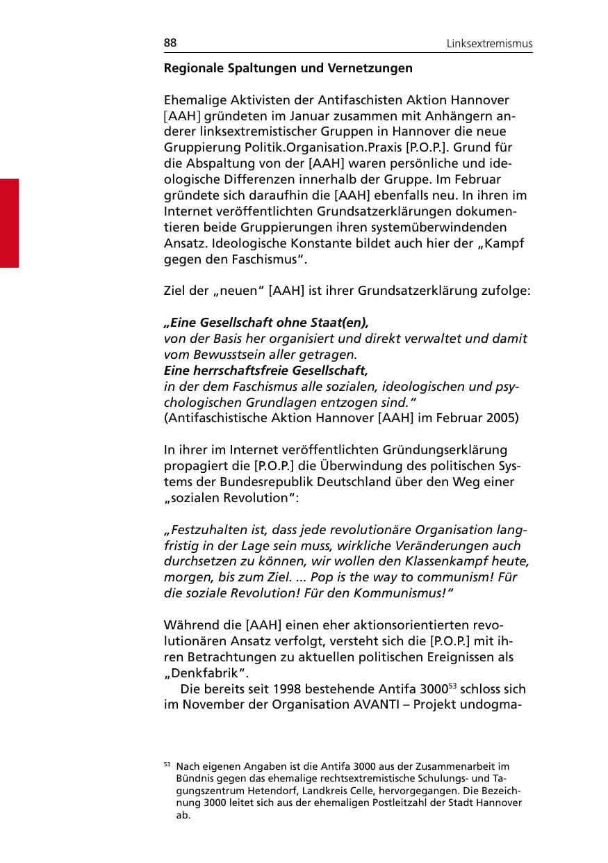 Seite 88 des Verfassungsschutzbericht 2005 Niedersachsen