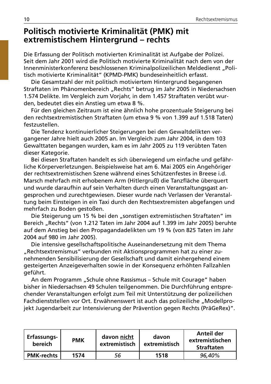 Seite 10 des Verfassungsschutzbericht 2005 Niedersachsen