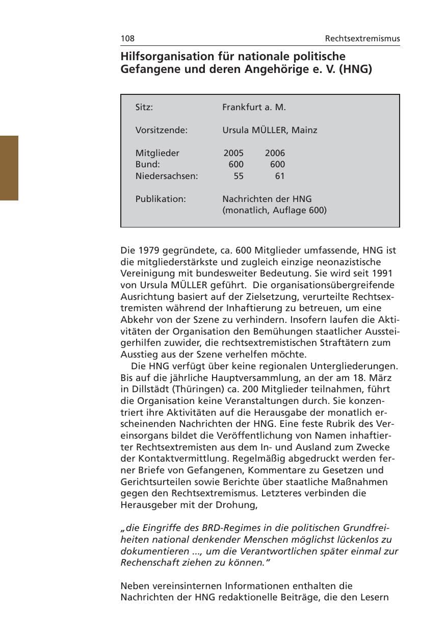 Seite 109 des Verfassungsschutzbericht 2006 Niedersachsen