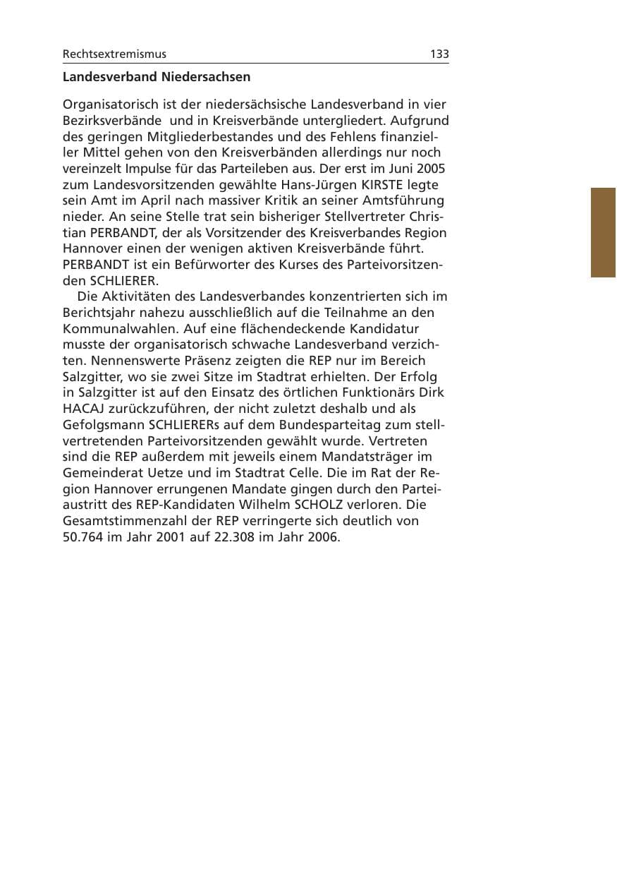 Seite 134 des Verfassungsschutzbericht 2006 Niedersachsen