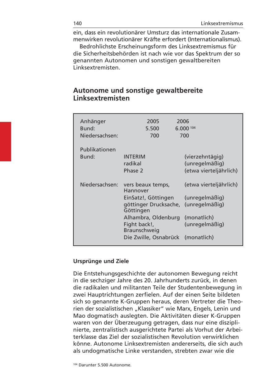 Seite 141 des Verfassungsschutzbericht 2006 Niedersachsen