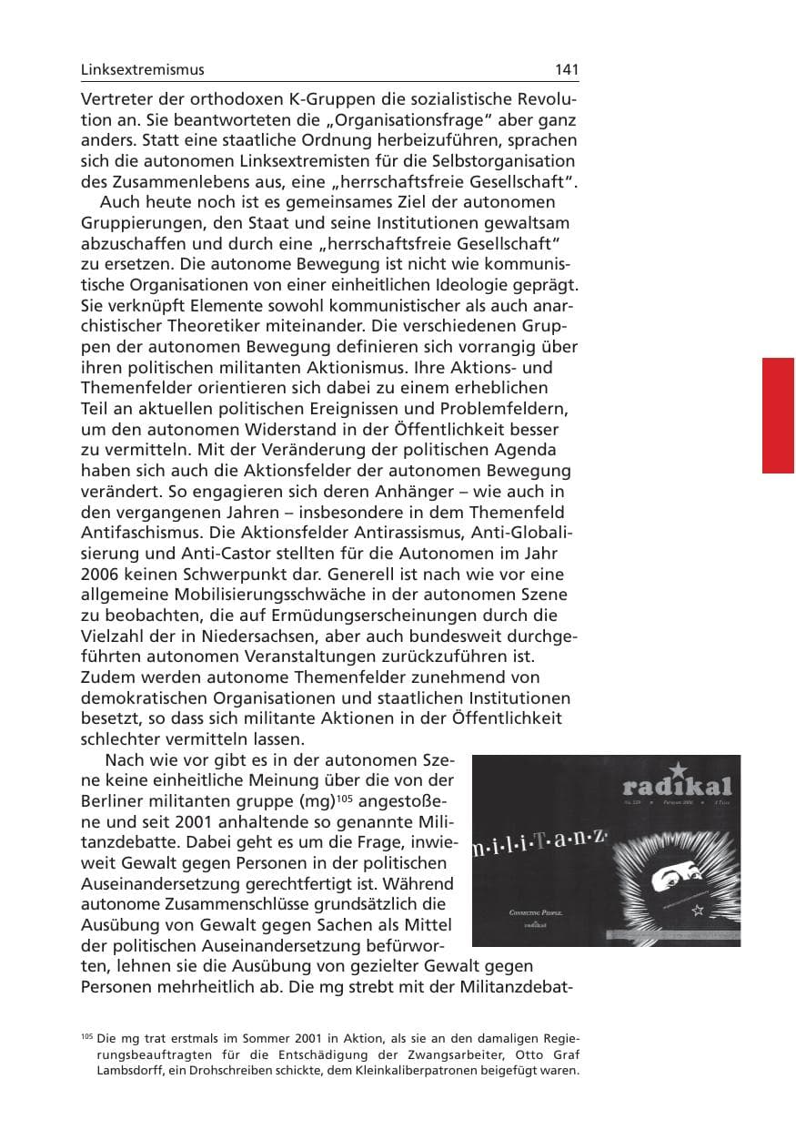 Seite 142 des Verfassungsschutzbericht 2006 Niedersachsen