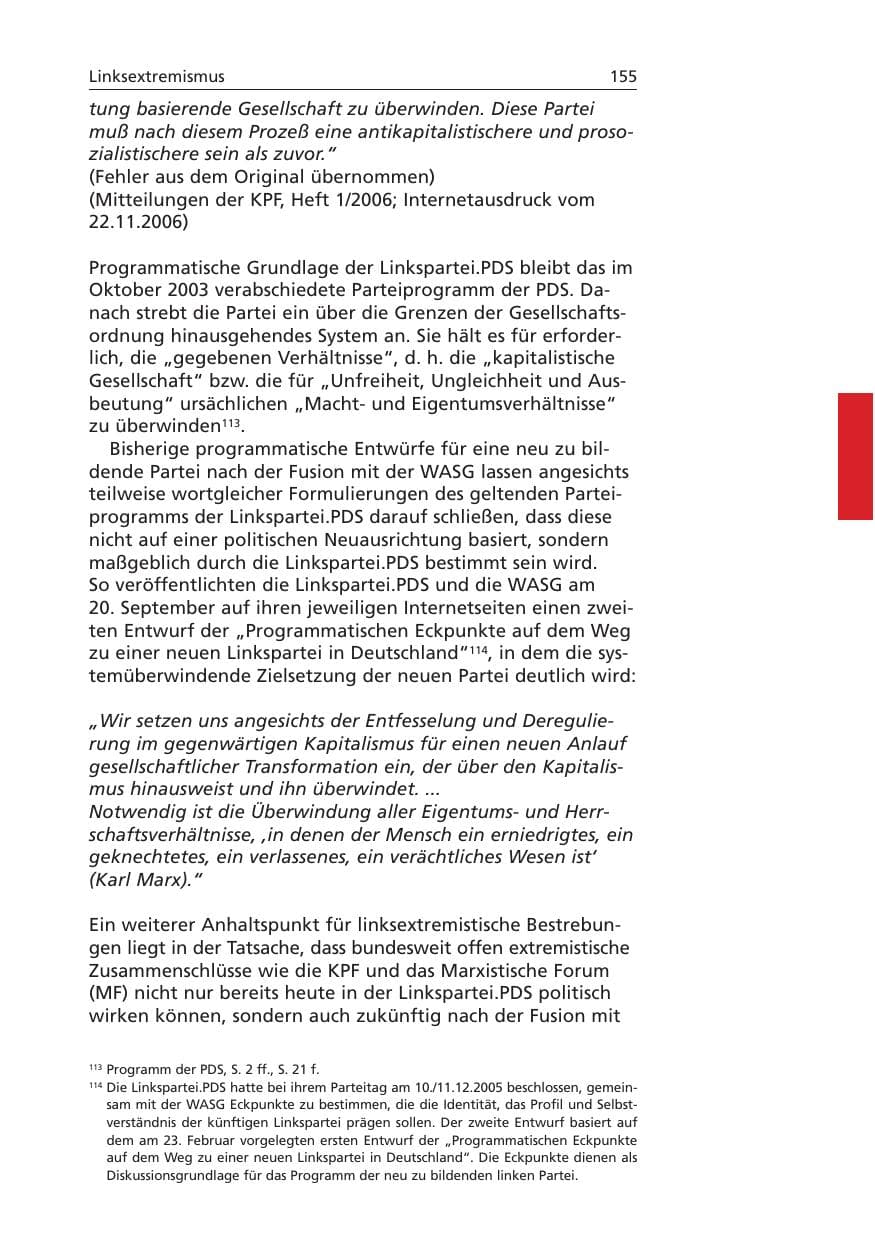 Seite 156 des Verfassungsschutzbericht 2006 Niedersachsen