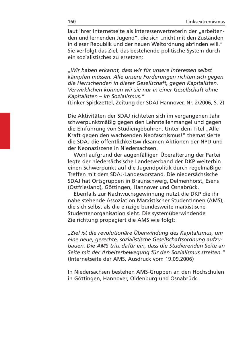 Seite 161 des Verfassungsschutzbericht 2006 Niedersachsen