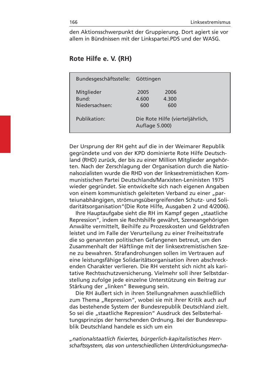 Seite 167 des Verfassungsschutzbericht 2006 Niedersachsen