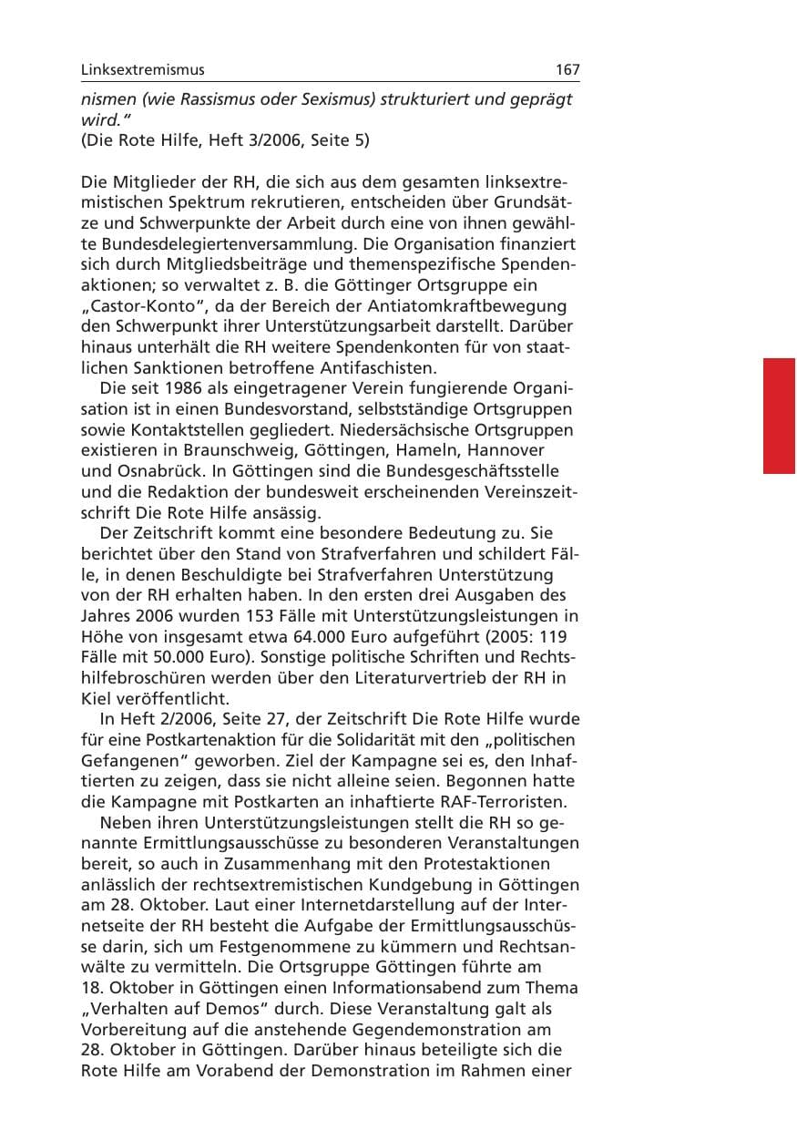 Seite 168 des Verfassungsschutzbericht 2006 Niedersachsen
