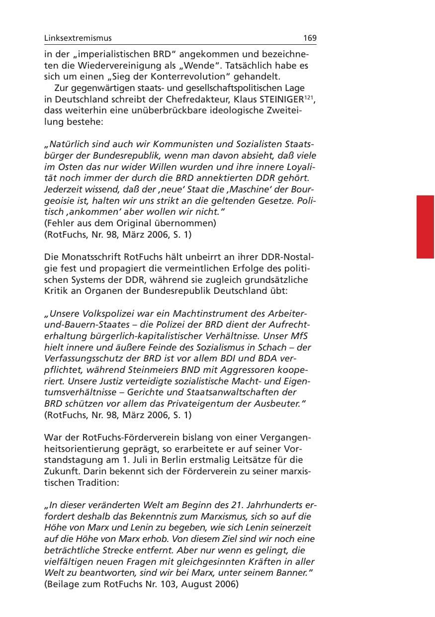 Seite 170 des Verfassungsschutzbericht 2006 Niedersachsen