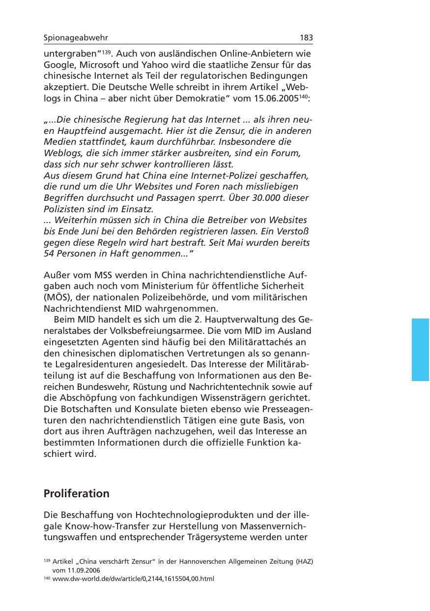 Seite 184 des Verfassungsschutzbericht 2006 Niedersachsen