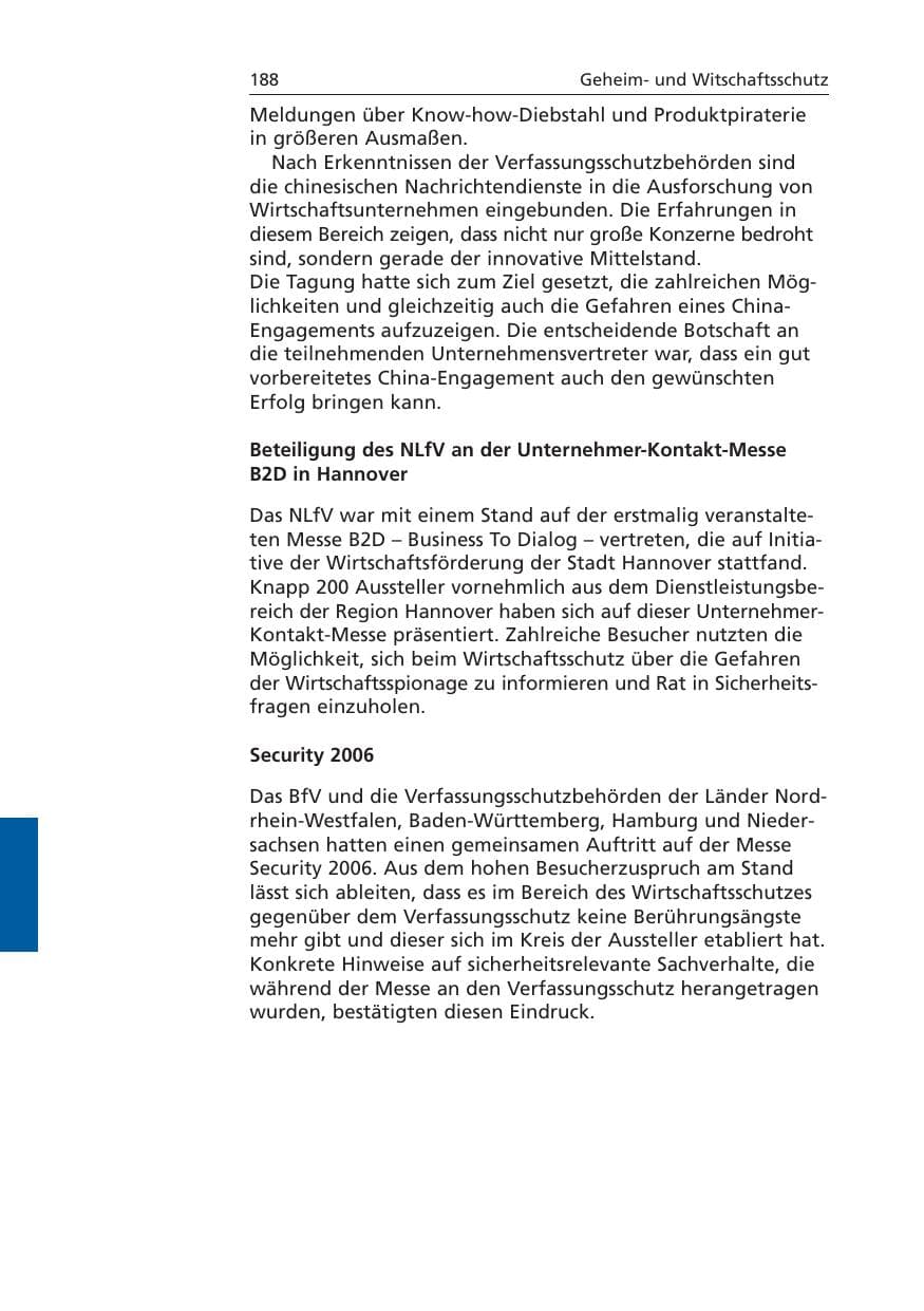 Seite 189 des Verfassungsschutzbericht 2006 Niedersachsen