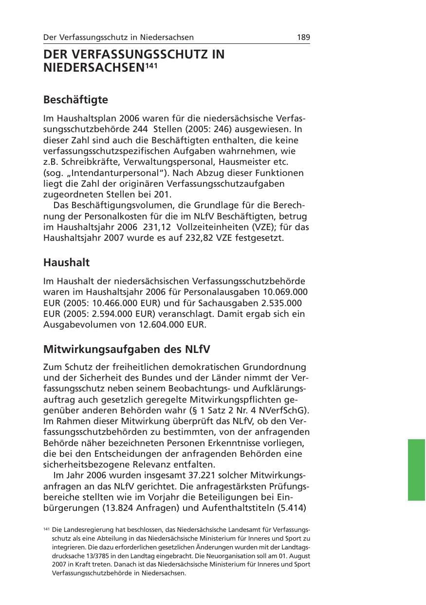 Seite 190 des Verfassungsschutzbericht 2006 Niedersachsen