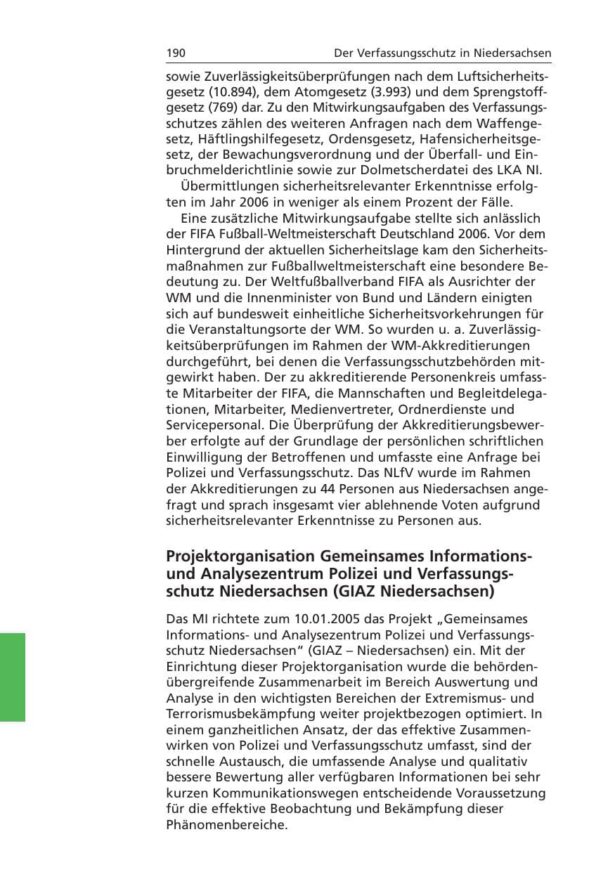 Seite 191 des Verfassungsschutzbericht 2006 Niedersachsen