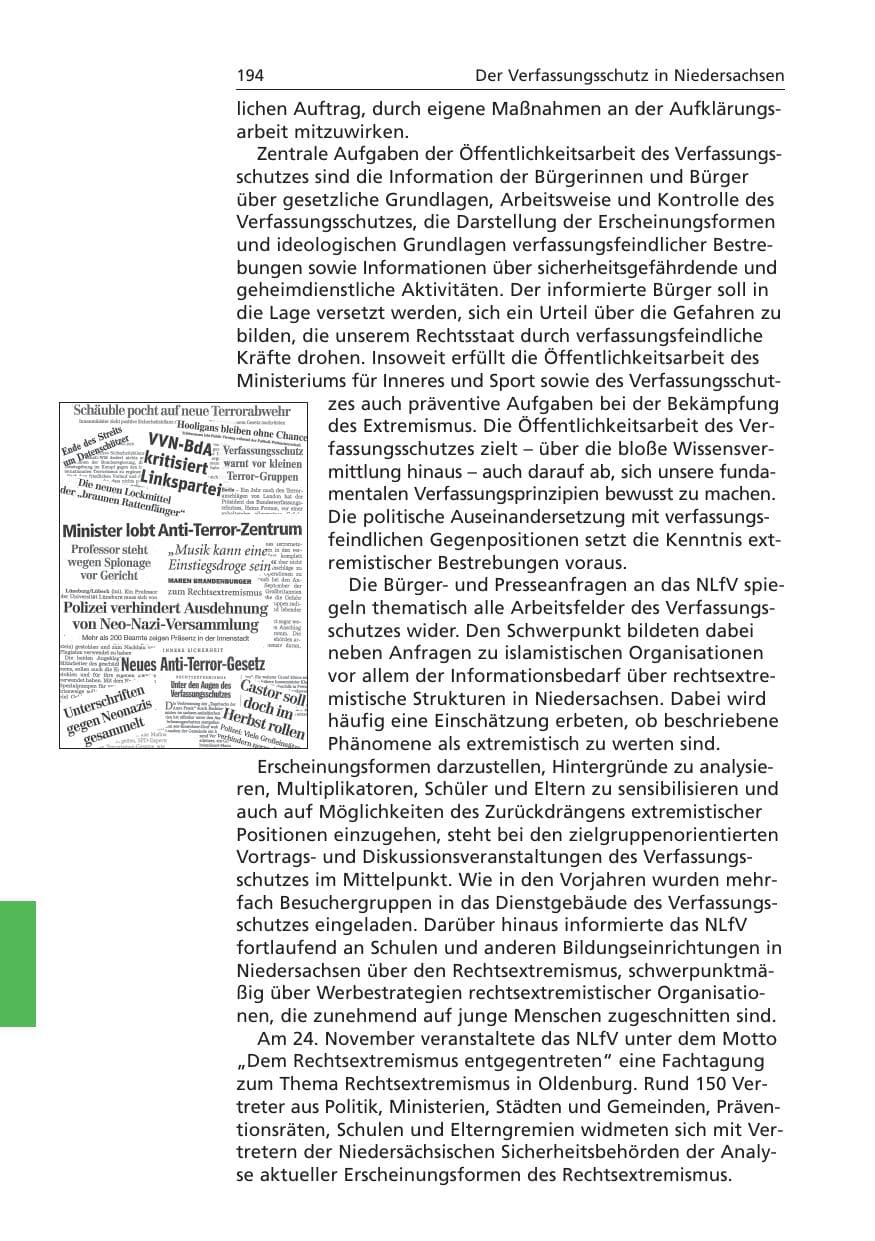 Seite 195 des Verfassungsschutzbericht 2006 Niedersachsen