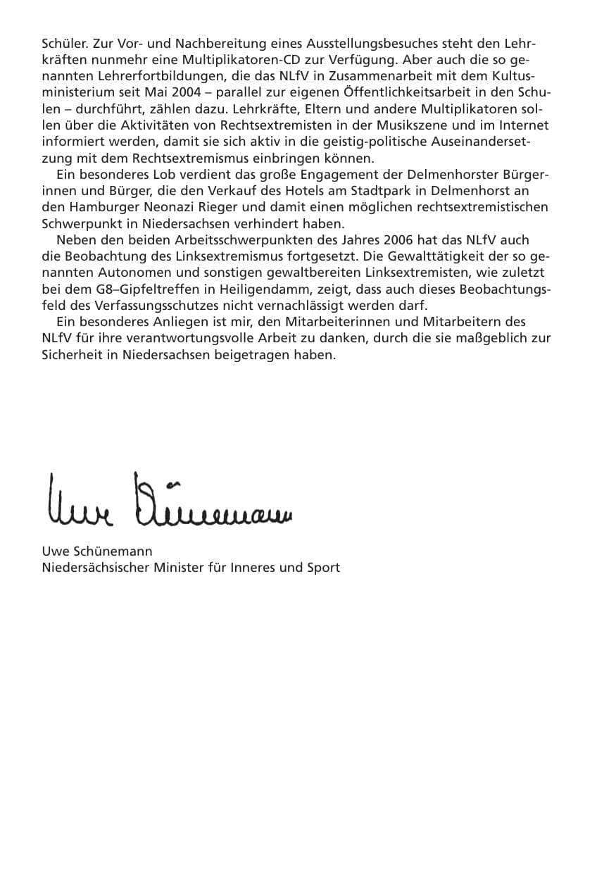 Seite 3 des Verfassungsschutzbericht 2006 Niedersachsen