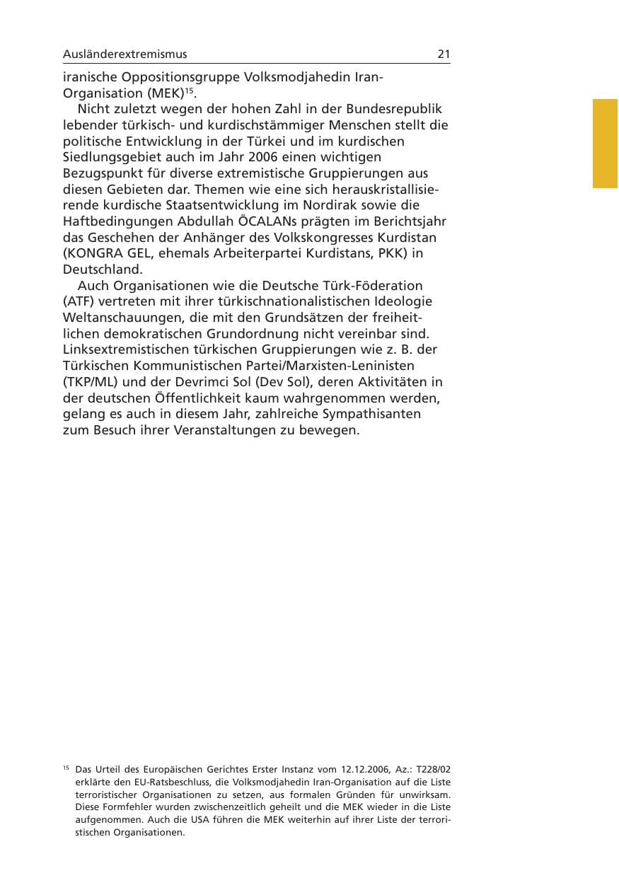 Seite 22 des Verfassungsschutzbericht 2006 Niedersachsen