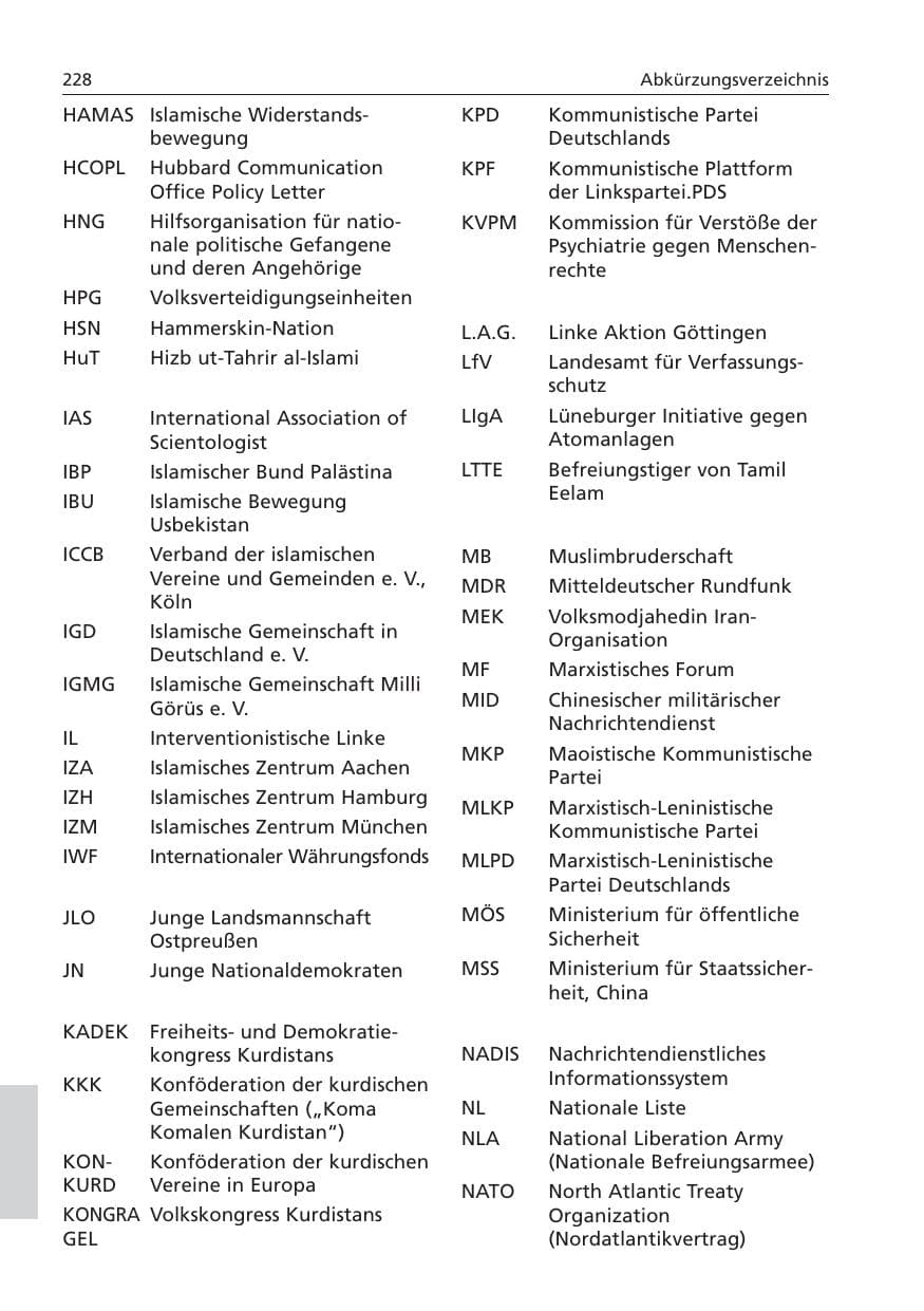 Seite 229 des Verfassungsschutzbericht 2006 Niedersachsen