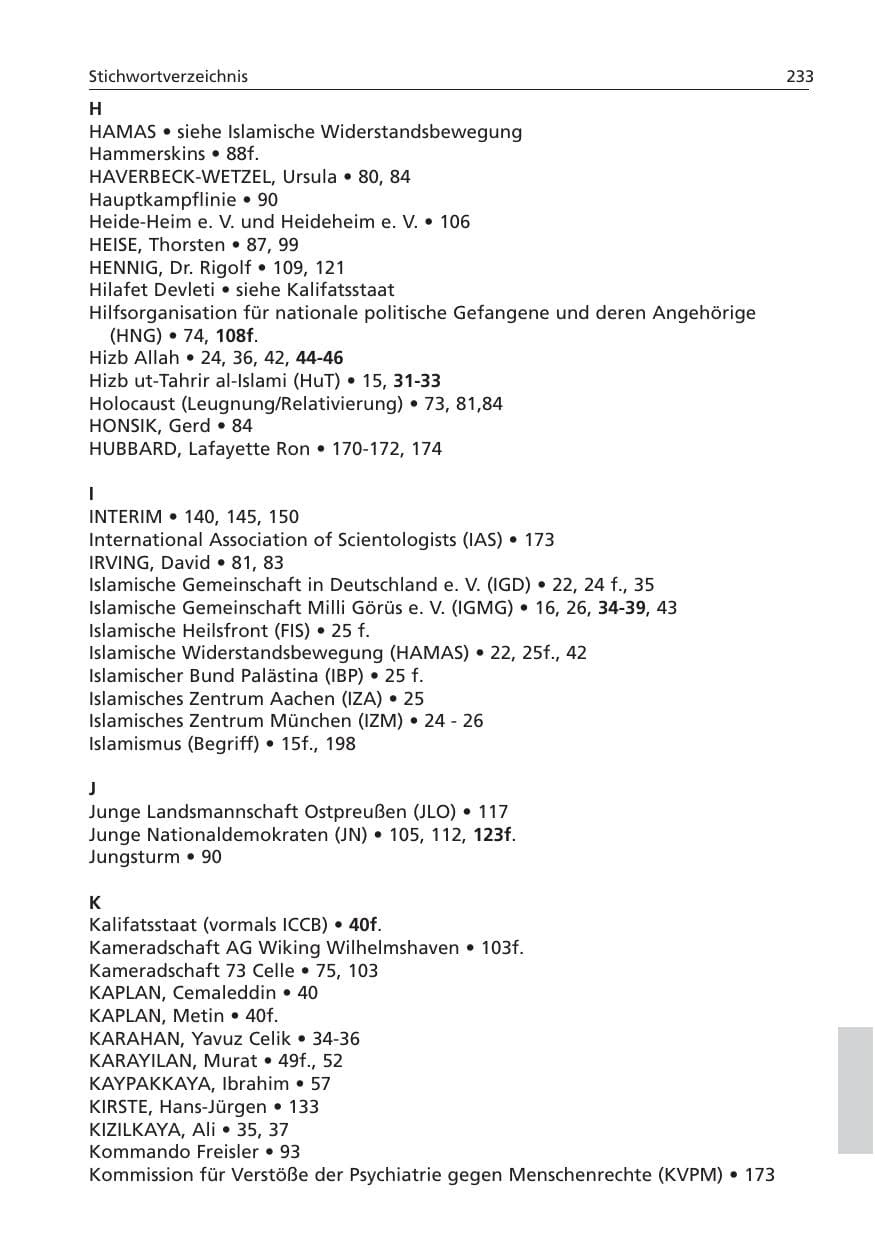 Seite 234 des Verfassungsschutzbericht 2006 Niedersachsen