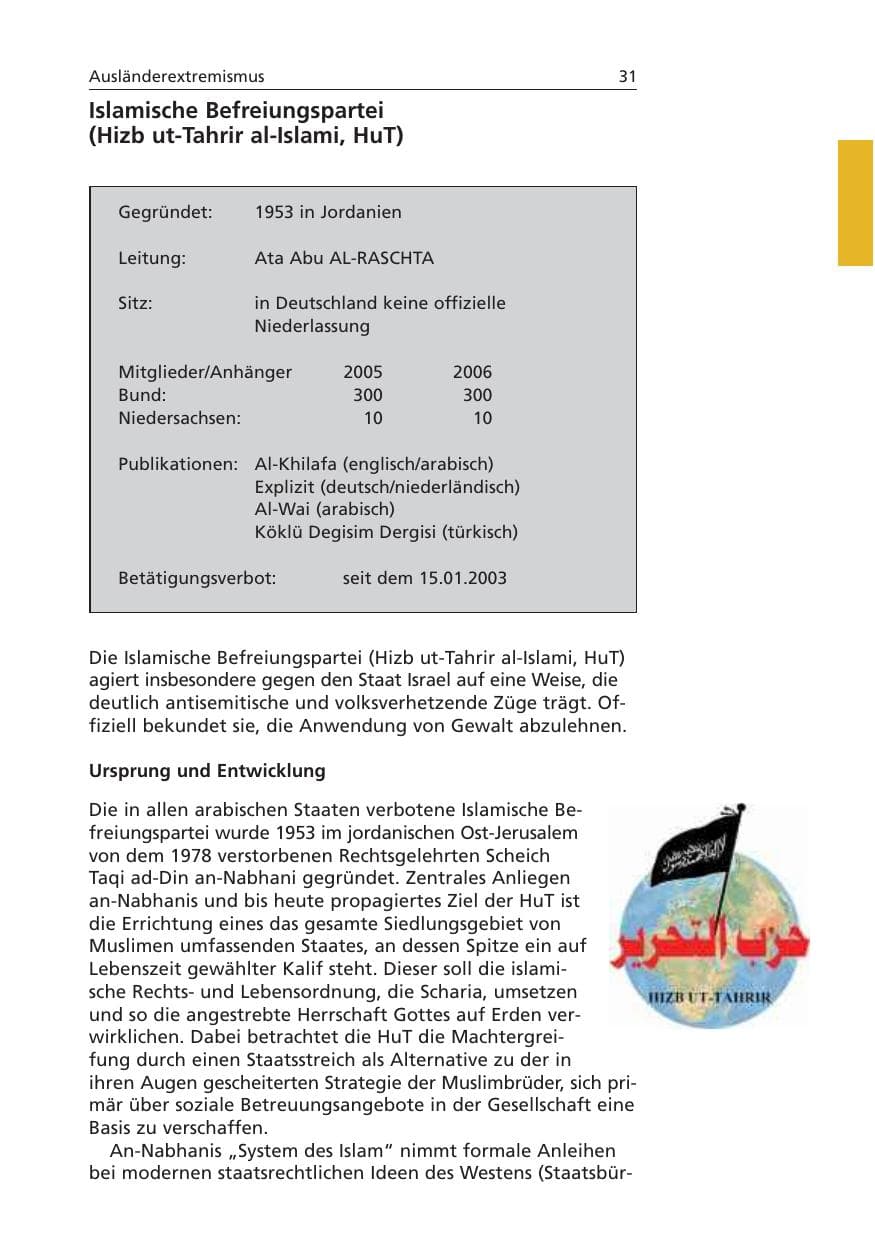 Seite 32 des Verfassungsschutzbericht 2006 Niedersachsen