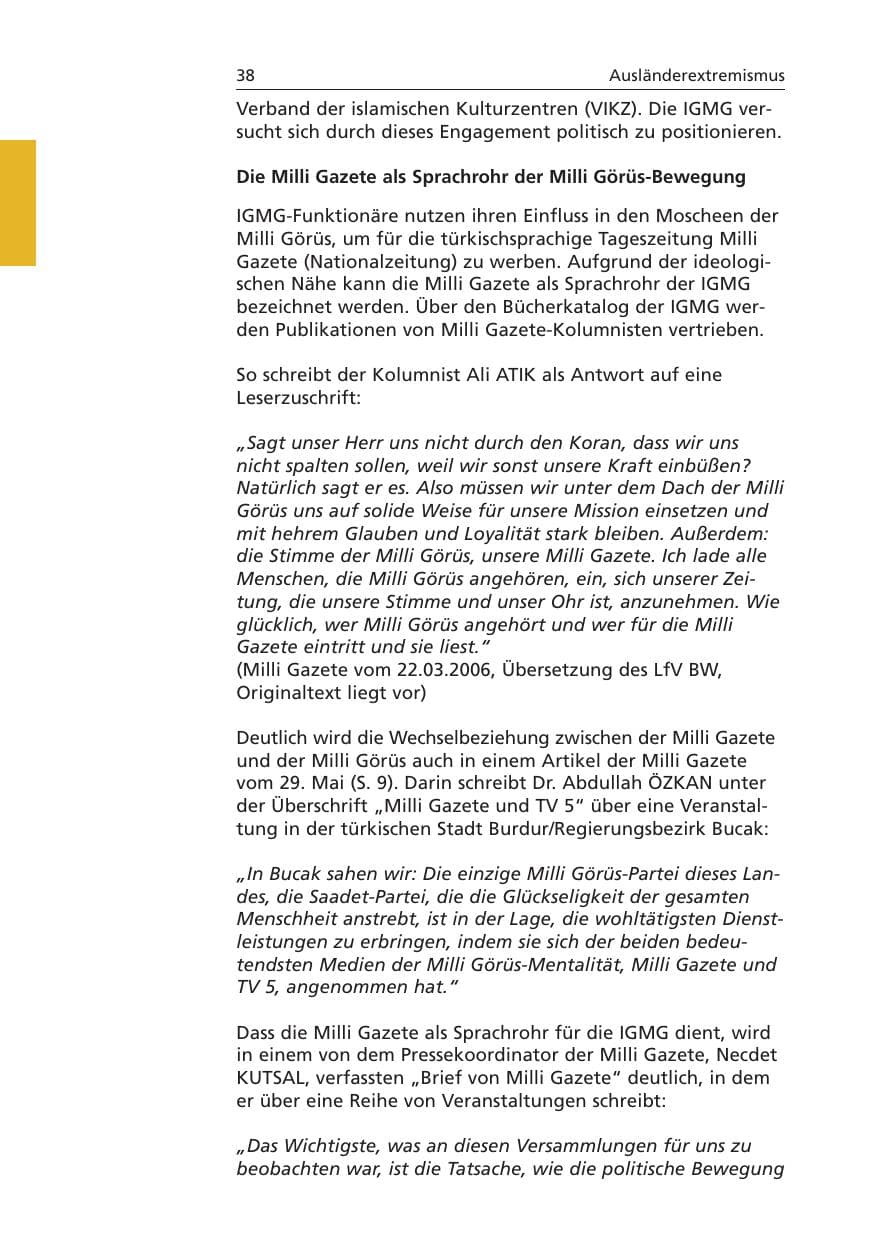 Seite 39 des Verfassungsschutzbericht 2006 Niedersachsen