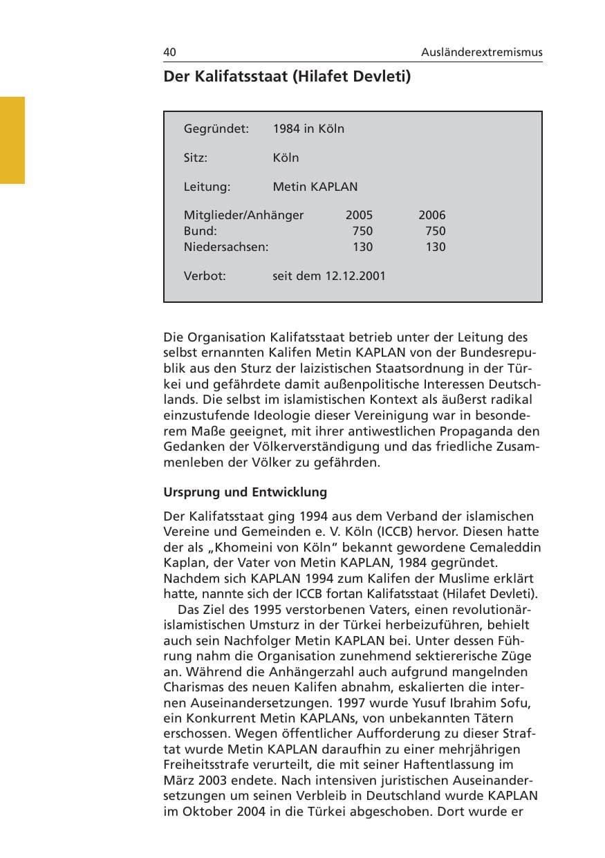Seite 41 des Verfassungsschutzbericht 2006 Niedersachsen