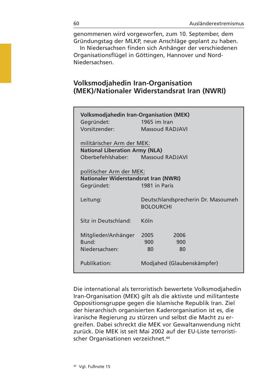 Seite 61 des Verfassungsschutzbericht 2006 Niedersachsen