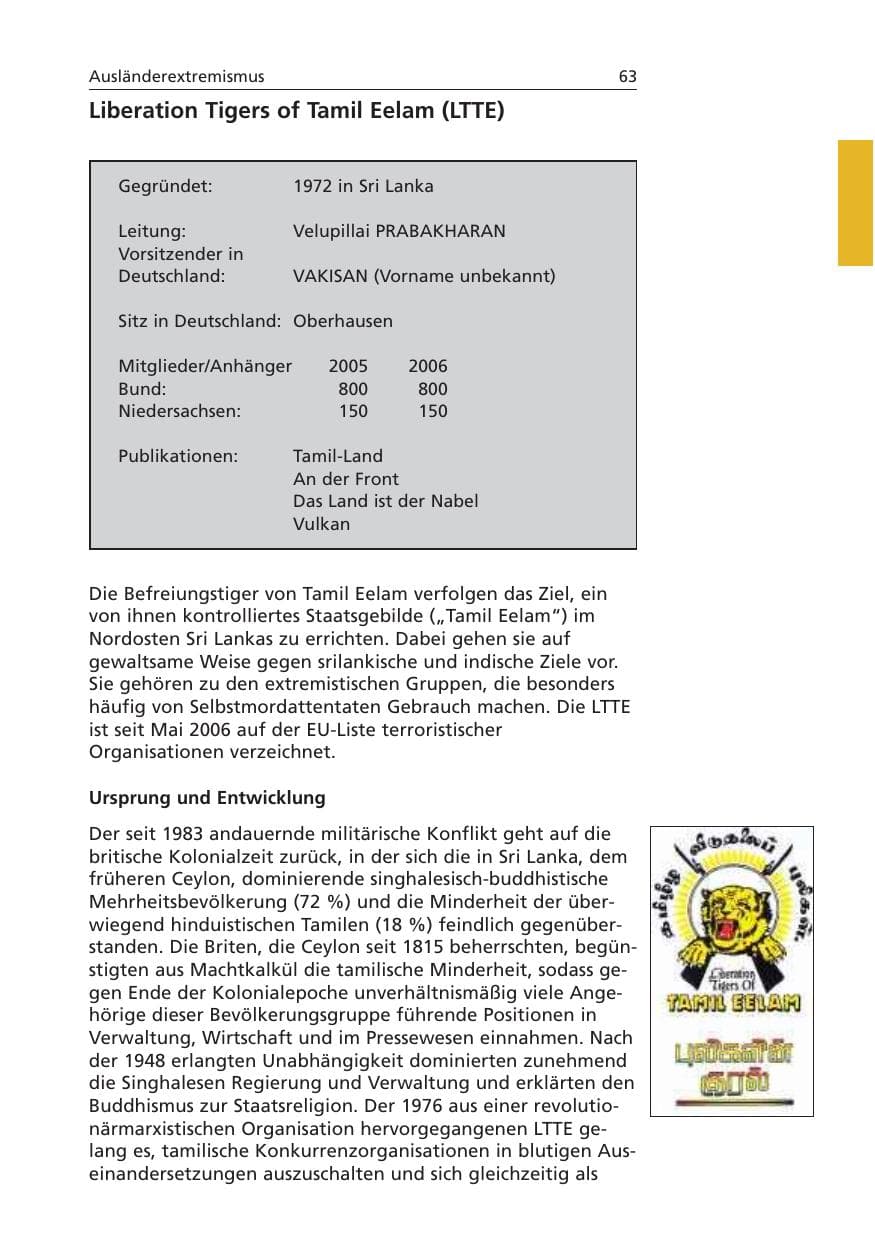 Seite 64 des Verfassungsschutzbericht 2006 Niedersachsen