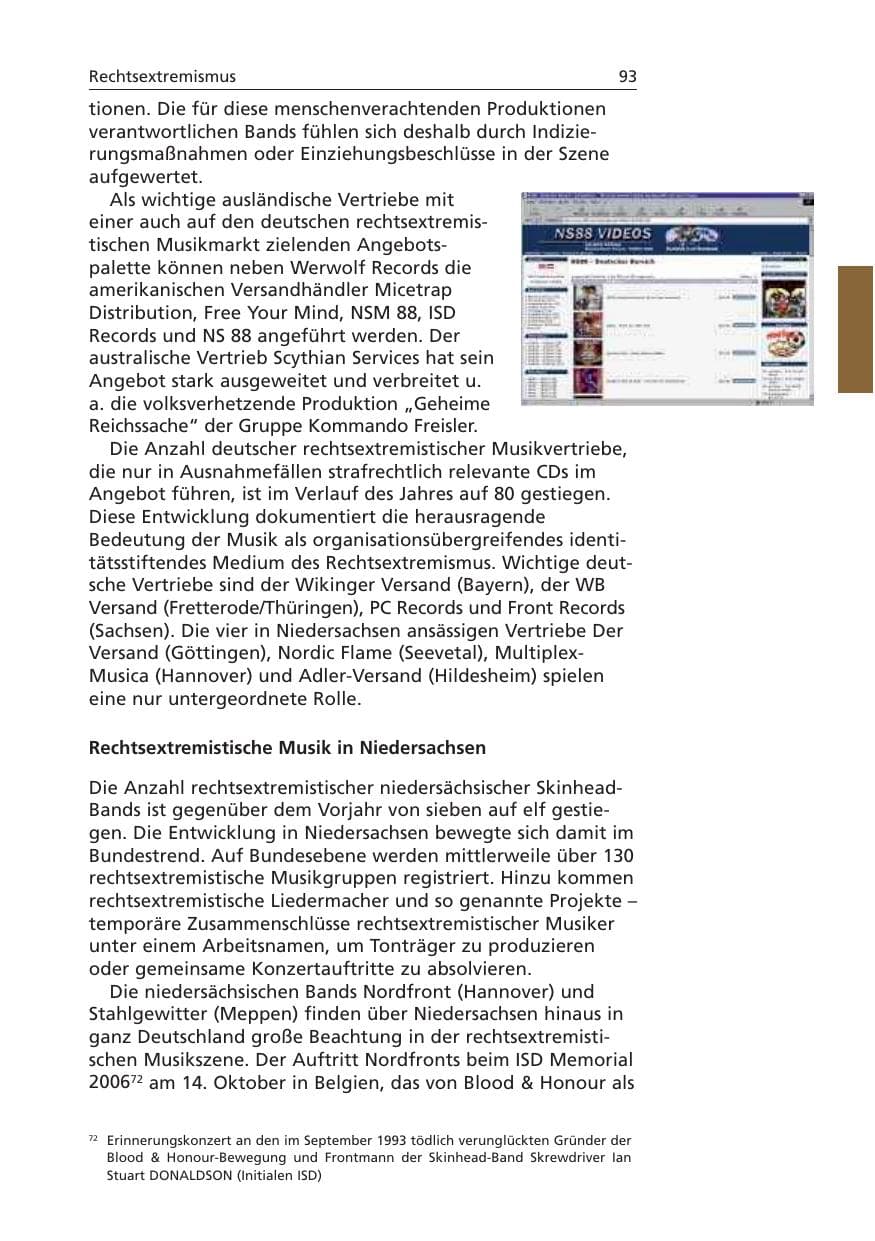 Seite 94 des Verfassungsschutzbericht 2006 Niedersachsen