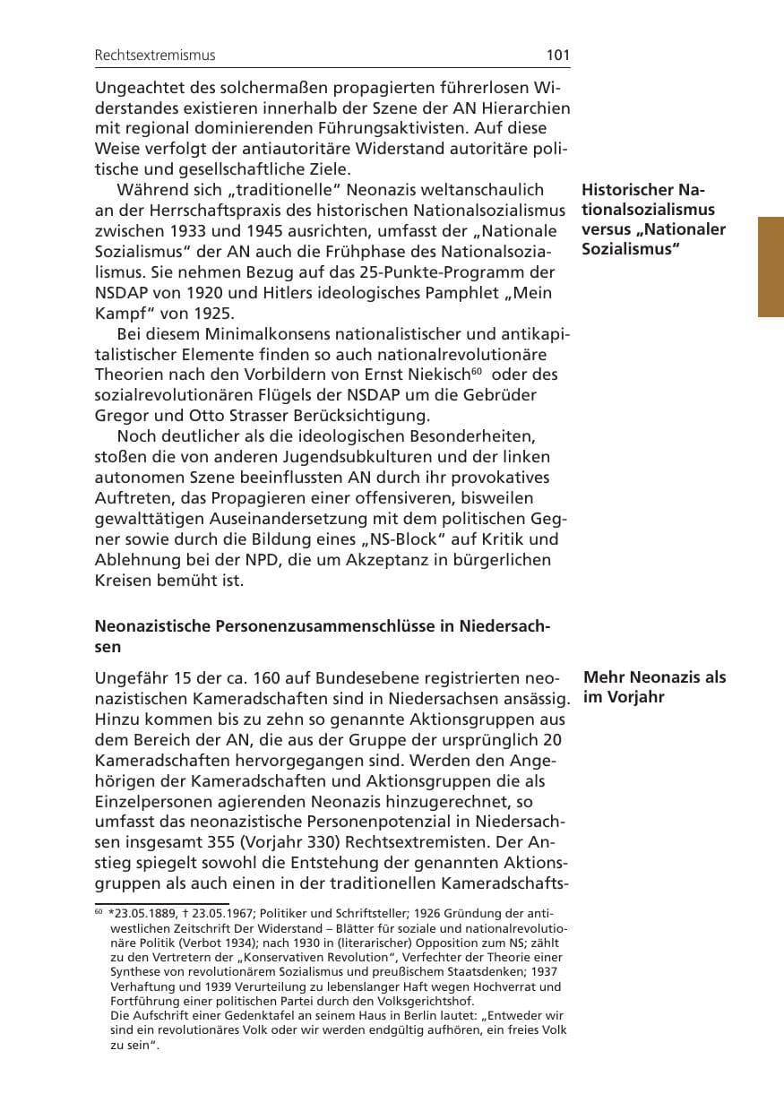 Seite 101 des Verfassungsschutzbericht 2008 Niedersachsen