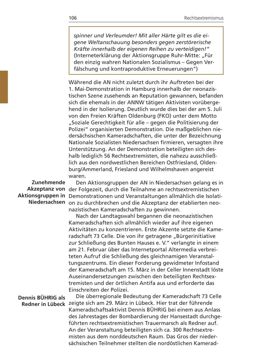 Seite 106 des Verfassungsschutzbericht 2008 Niedersachsen