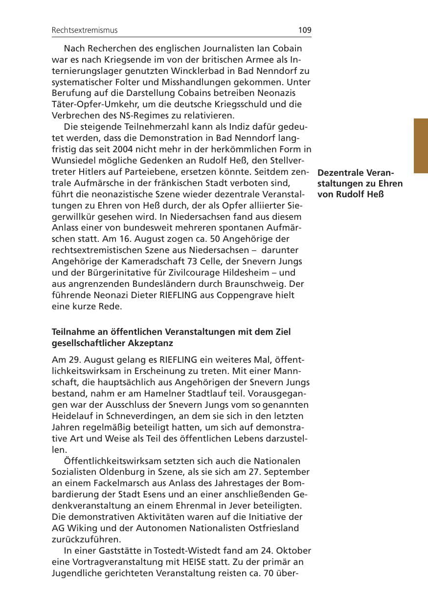 Seite 109 des Verfassungsschutzbericht 2008 Niedersachsen