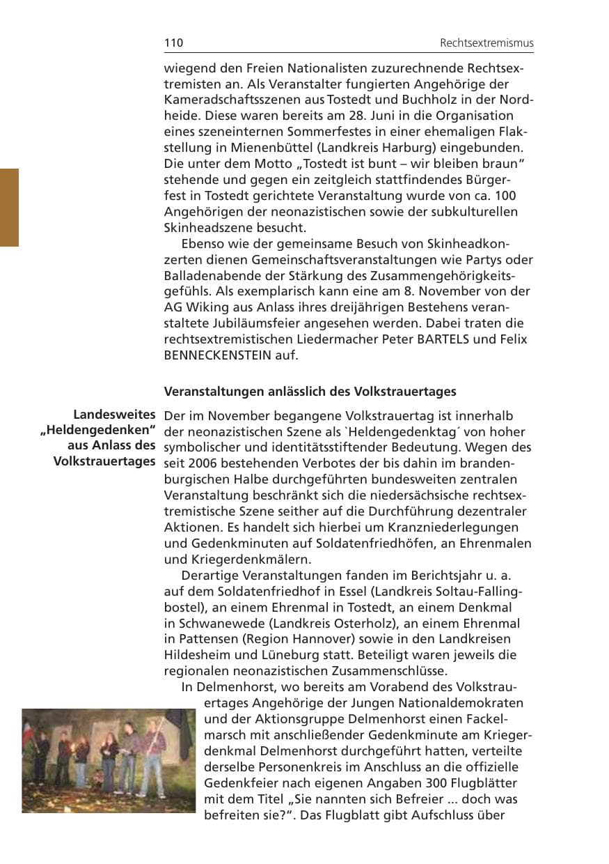 Seite 110 des Verfassungsschutzbericht 2008 Niedersachsen