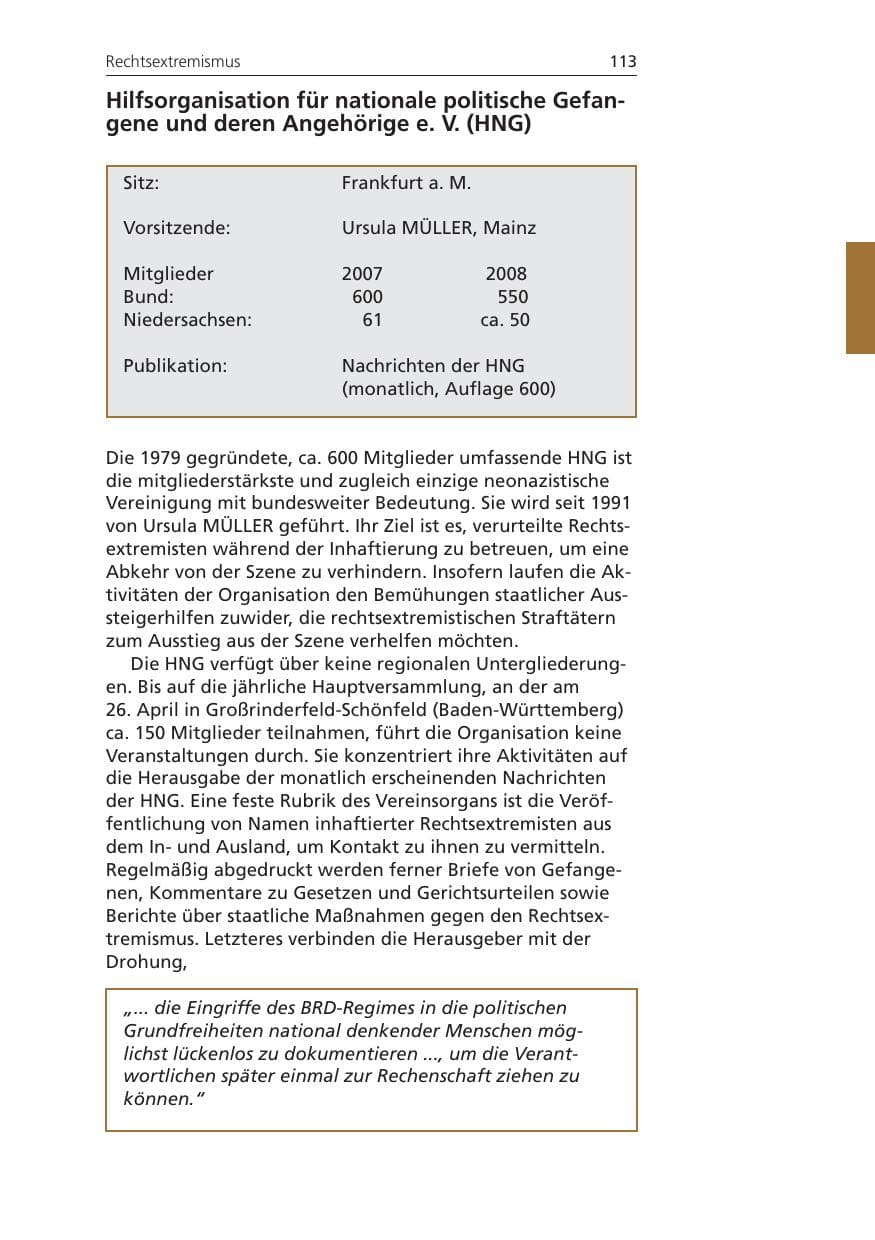 Seite 113 des Verfassungsschutzbericht 2008 Niedersachsen