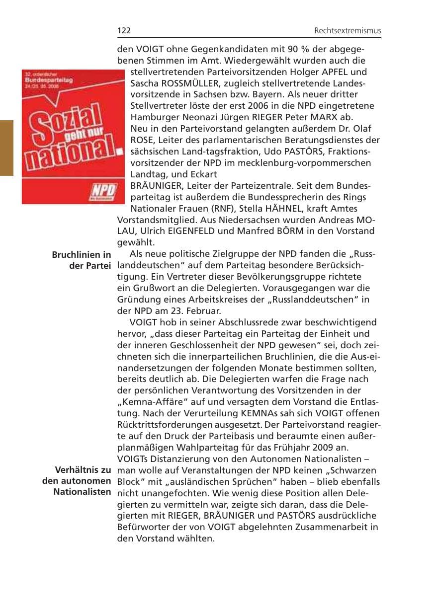 Seite 122 des Verfassungsschutzbericht 2008 Niedersachsen